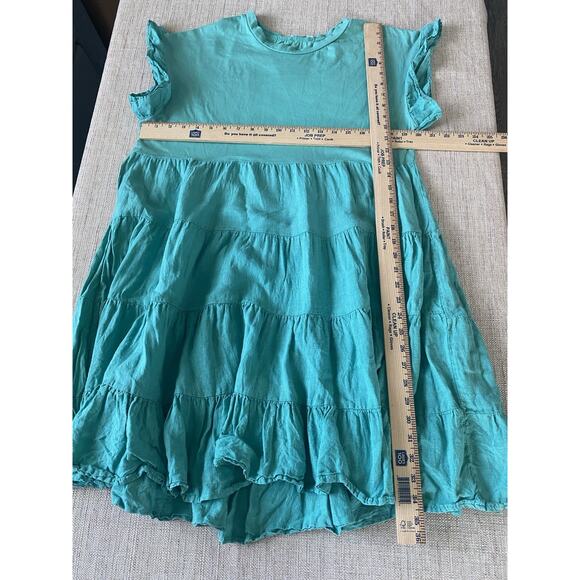 Made in Italy Green Linen Blend Tiered Shift Mini Dress M - Picture 3 of 5